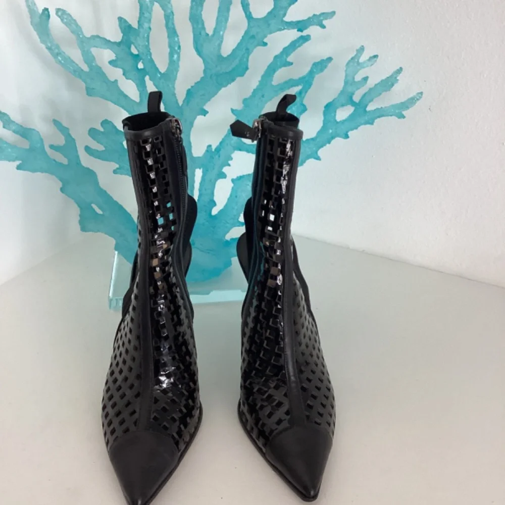 REDUCED Reed Krakoff 37.5 EU 7 US Black Perforated Patent Leather Ankle Boots